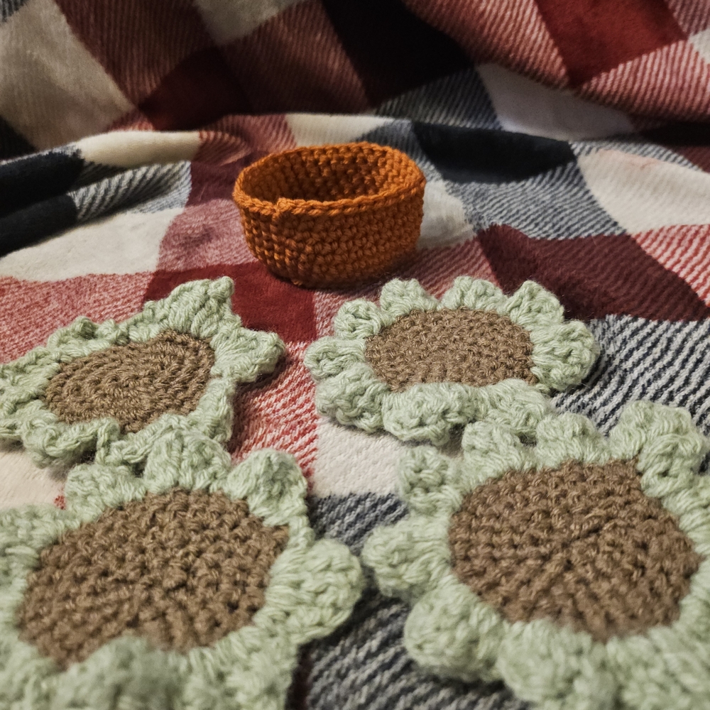 Crochet Sunflower Coasters with Basket